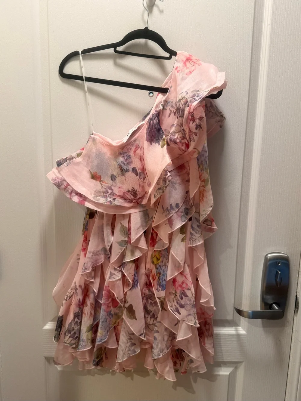 ELLIATT Millie One Shoulder Mini Dress Pink Floral Size XS preloved Flaw - Picture 7 of 10